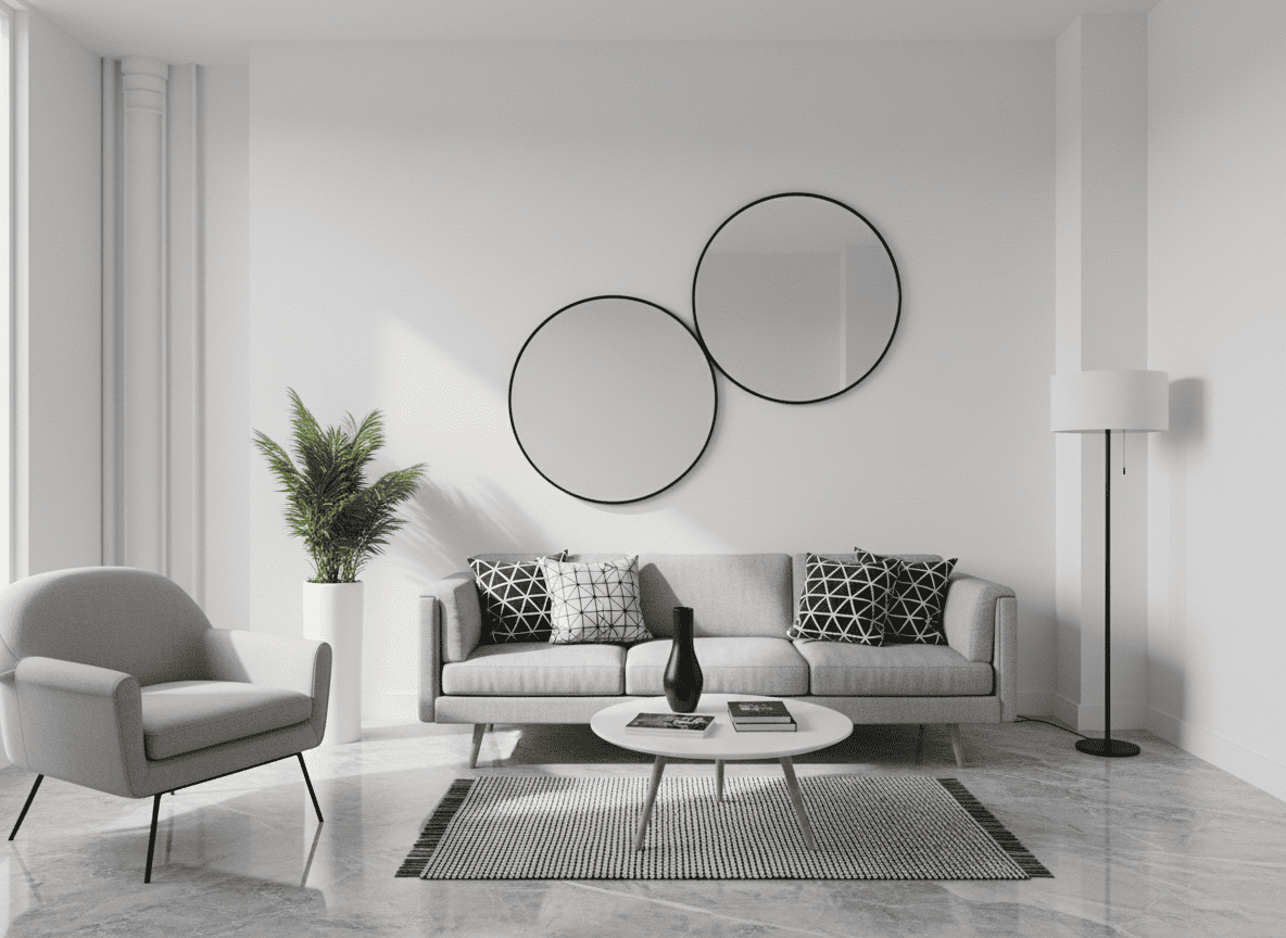 Modern living room rendered by Interior Render AI from a real room photo